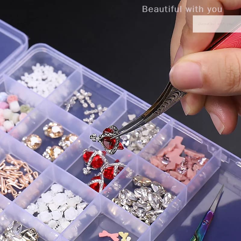 [HBA] Transparent 26 compartment box for nail art, glytter container, rhinestones, crystal beads and exposure accessories