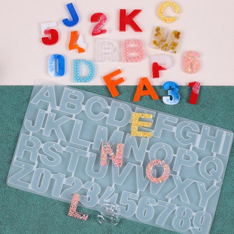 Stampo in silicone portachiavi con lettera e numero con foro, ciondolo alfabeto fai da te, orecchino, gioielli artigianali, fusione di stampi in resina epossidica