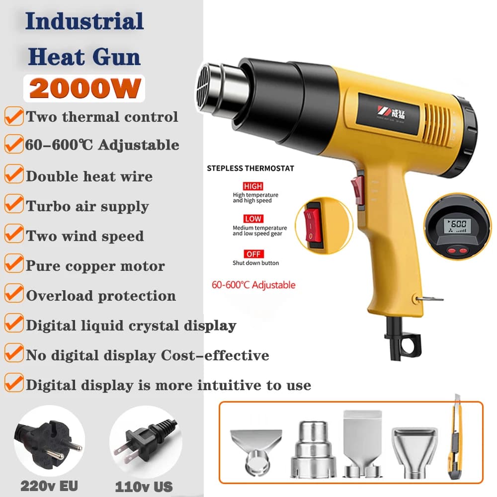 Pistola ad aria calda elettrica industriale termoregolatore pistole termiche termoretraibili avvolgimento termoutensile costruzione asciugacapelli 110V/220V