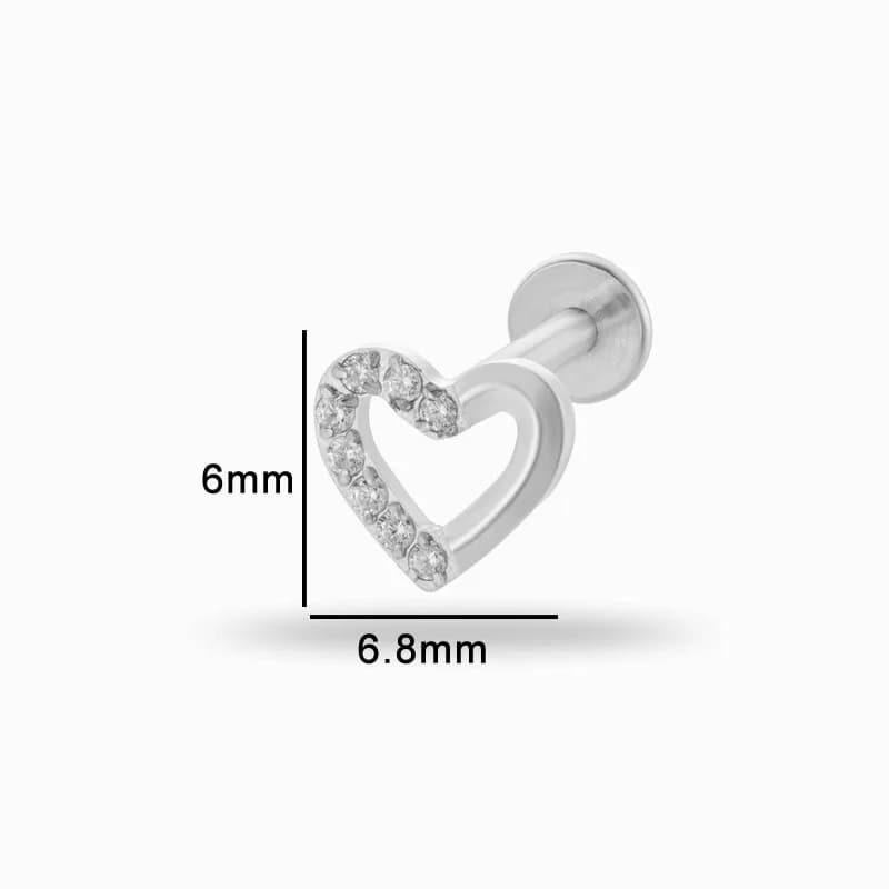 1PC G23 Titanium Heart Cartilage Stud Earring 16G Internally Threaded Flat Back Labret Stud Tragus Helix Piercing Body Jewelry