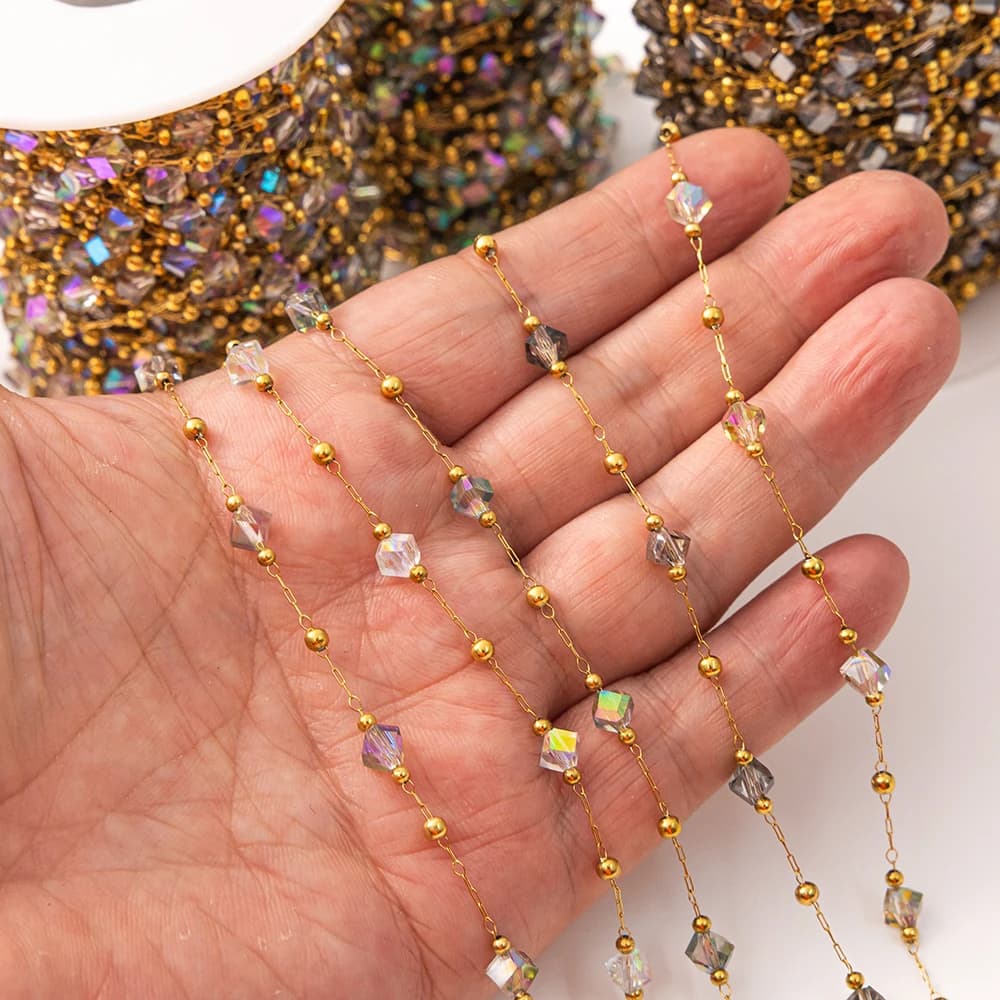 Catena di perline di cristallo color oro irregolare in acciaio inossidabile da 1 metro per braccialetti fai da te collane abbigliamento forniture per la creazione di gioielli