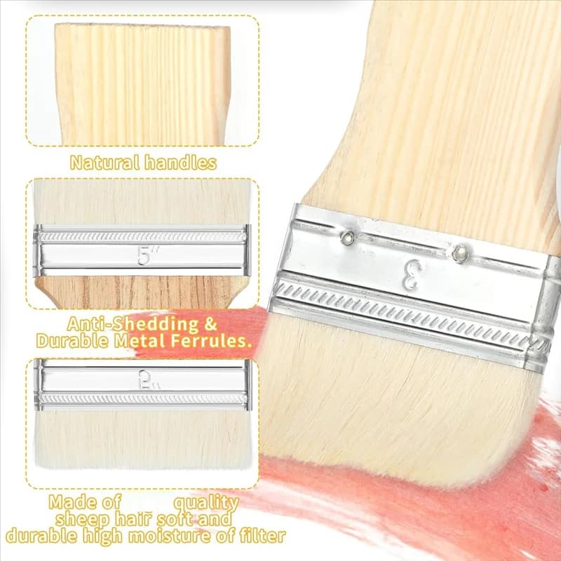 AB08-3 Pcs Flat Paddle Paint Brush Set,Wide Paint Brush Large Paint Brush 3/4/5 Inch Paint Brush For Oil And Acrylic Paints
