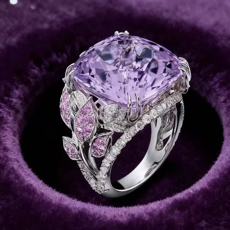 Anelli Huajie con Zirconi Quadrati Taglio Princess Viola per Donne, Elegante Design Floreale, Gioielli da Festa e Banchetto, Tendenza Moda