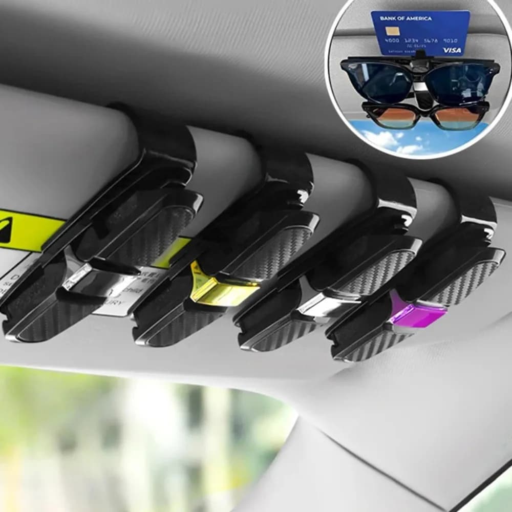 Car Sunglasses Frame Carbon Fiber Bills Glasses Clip Multi Function In Car Creative Eye Box Card Clip On Board Double Headed