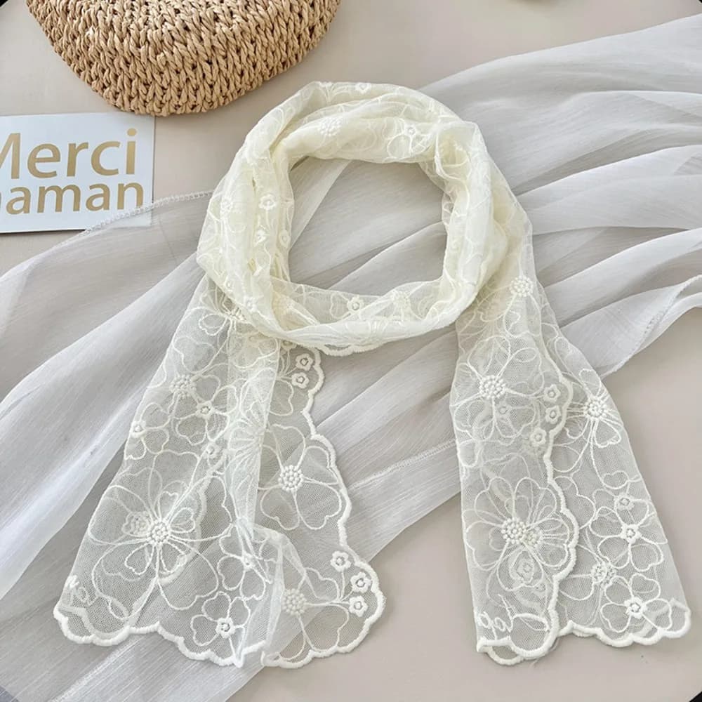 Casual Retro Women's Lace Scarf Korean Version Embroidered Flower Female Headscarf Long Summer Sunscreen Shawl