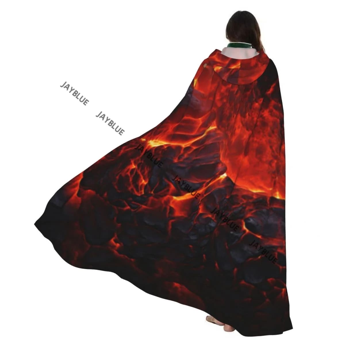 Unisex Witch Party Reversible Hooded Adult Vampires Cape Cloak Hot Molten Lava In The Volcano