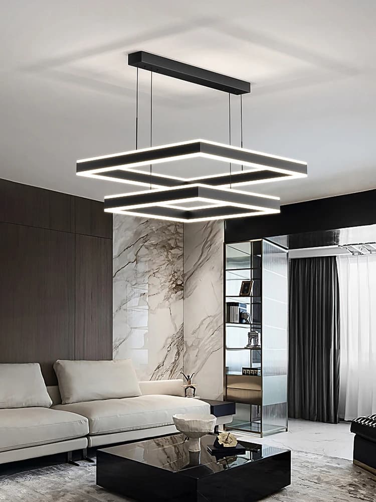 Minimalismo moderno Lampade a sospensione a LED quadrate Anello in alluminio Lustro Lampadari per soggiorno Illuminazione Lampada a sospensione per camera da letto