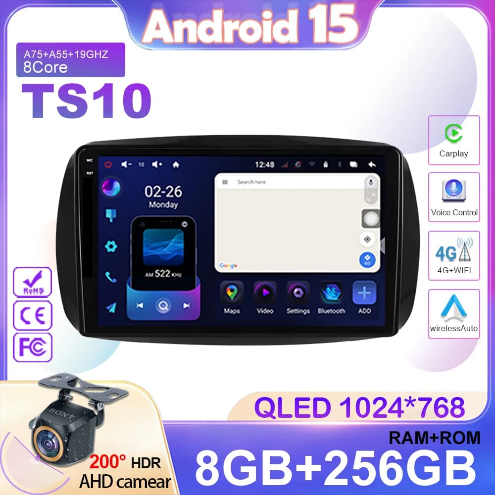 Android 15 Autoradio Auto Carplay Per Mercedes Smart 453 Fortwo 2014 2015 - 2020 Navigazione GPS 4G Wifi No 2din Stereo Video DVD