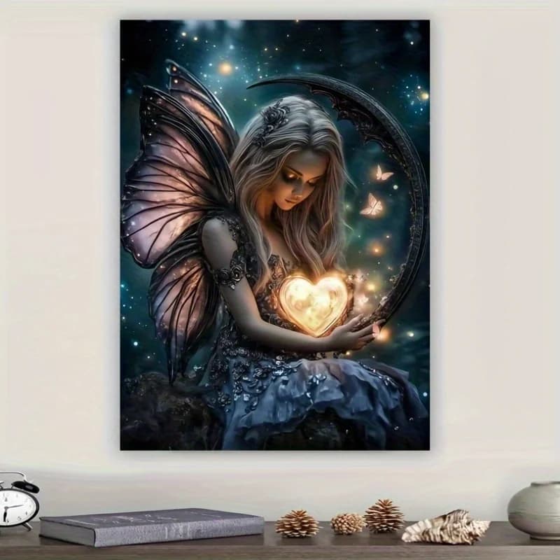 Puzzle da 1000 pezzi di fata incantata con cuore e farfalle luminose - Scena della foresta notturna mistica con fata incandescente, Cresc