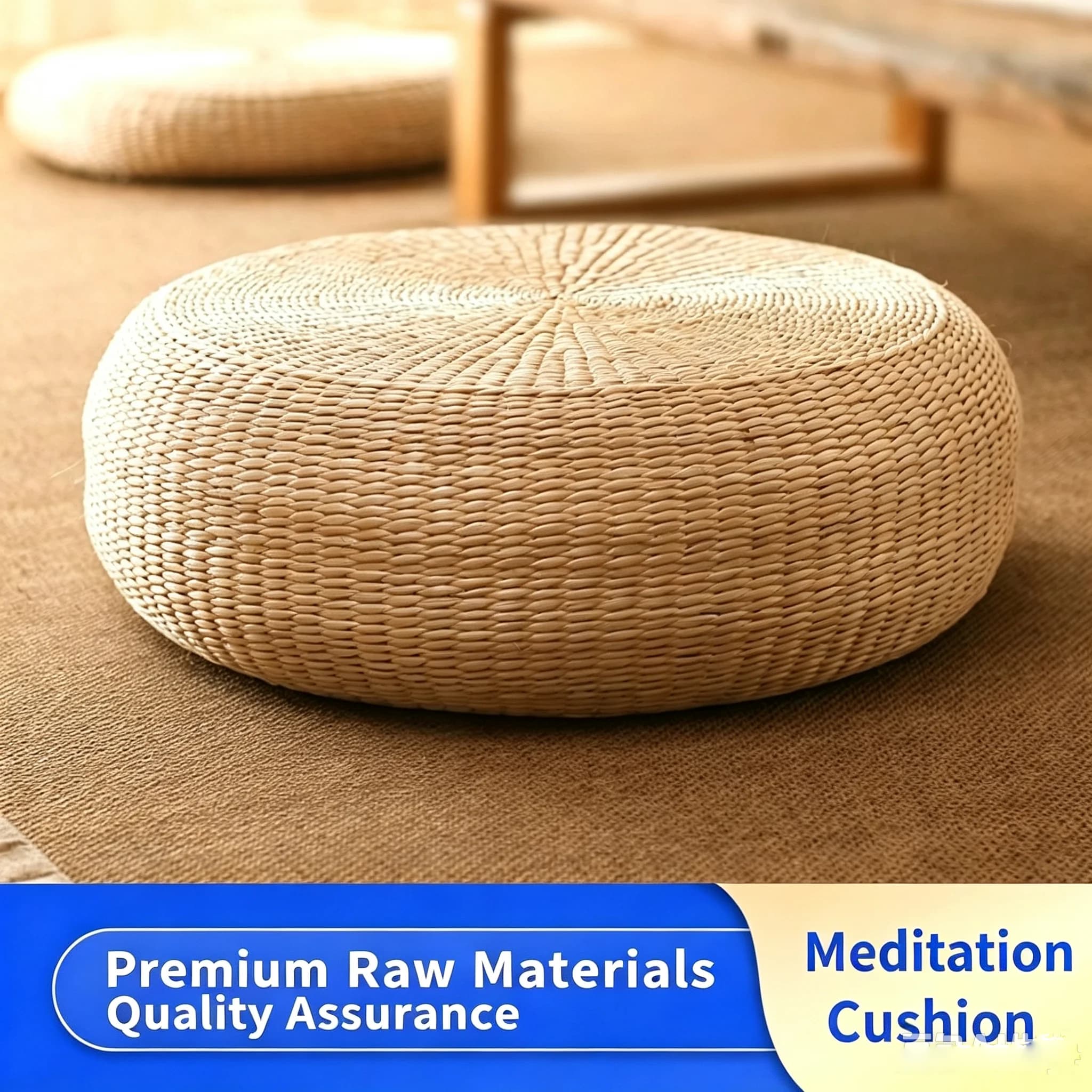 Hand-Woven Rush Straw Round Seat Cushion Japanese Tatami Zafu Meditation Mat Prayer Kneeling Pad for Home Zen Practice
