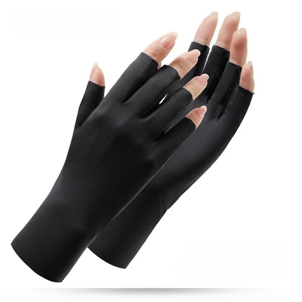 Guanti Semplici Monocolore per Protezione Solare, Antiscivolo, Sottili, Senza Dita per Donne, in Seta Ghiaccio Anti-UV, Mezze Dita, per Ciclismo