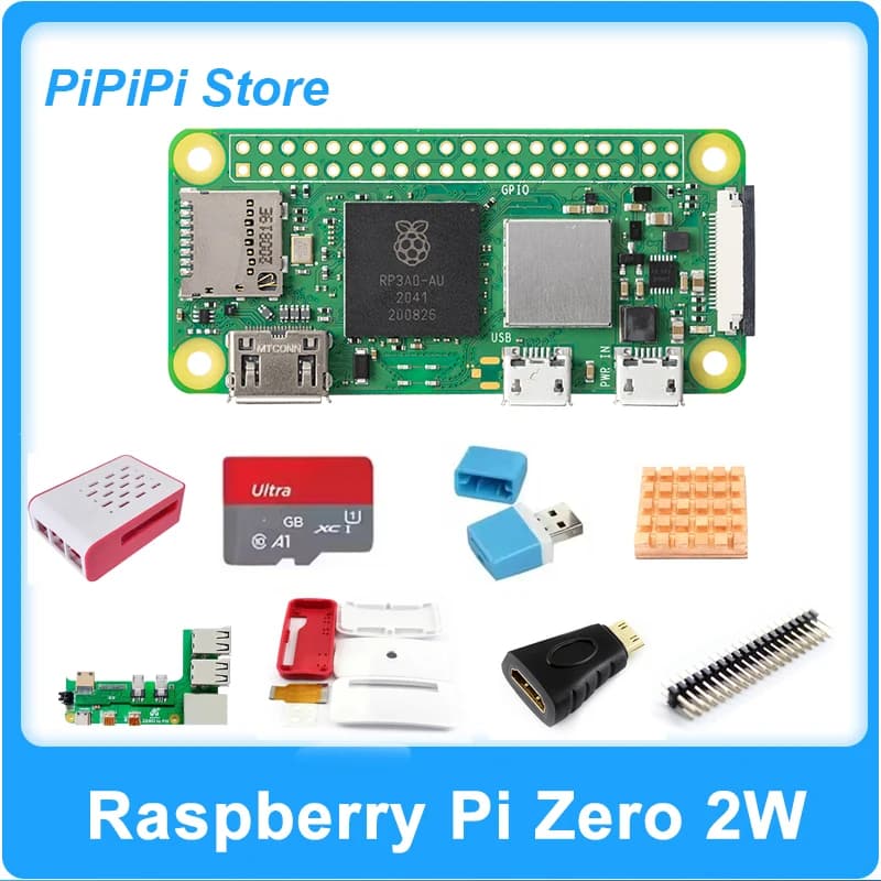 Raspberry Pi Zero 2W Kit opzionale Zero 2W 3USB RJ45 Scheda adattatore + Scheda SD da 32 GB + Lettore di schede + Dissipatore di calore + Custodia