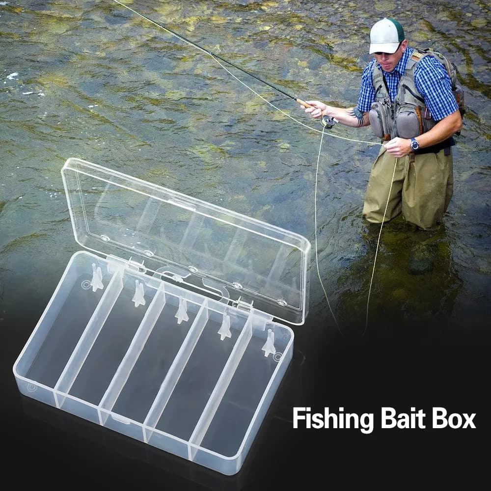6pcs 5 Grid Compartment Fishing Tackle Box Clear PVC 13.5*9*2.7cm Fishing Lure Box Fishing Hook Storage Box For Fishing Gear