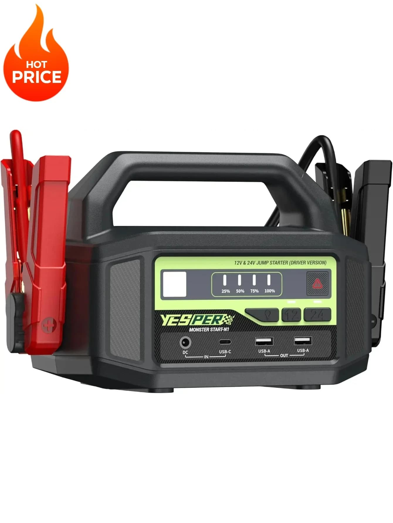 Avviatore di Emergenza per Auto 12V/24V, 6000A di Picco, 5,1 lbs, Avviatore Portatile con Batteria a Carica Rapida e Adattatore AC 36400mAh
