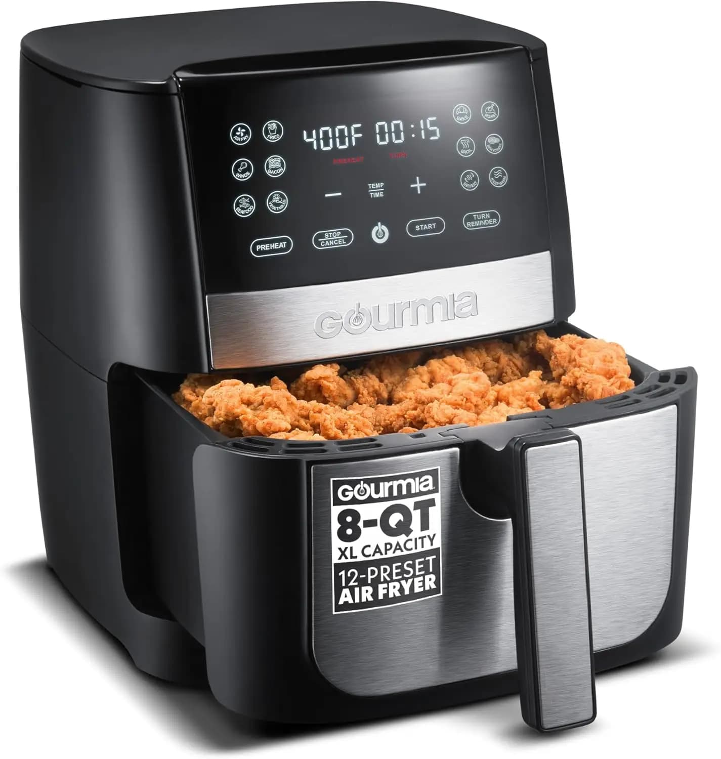 Friggitrice ad Aria Digitale XL da 8 Qt con 12 Programmi Preimpostati One-Touch, Cestello Antiaderente, Lavabile in Lavastoviglie, Cottura Senza Olio, Nera
