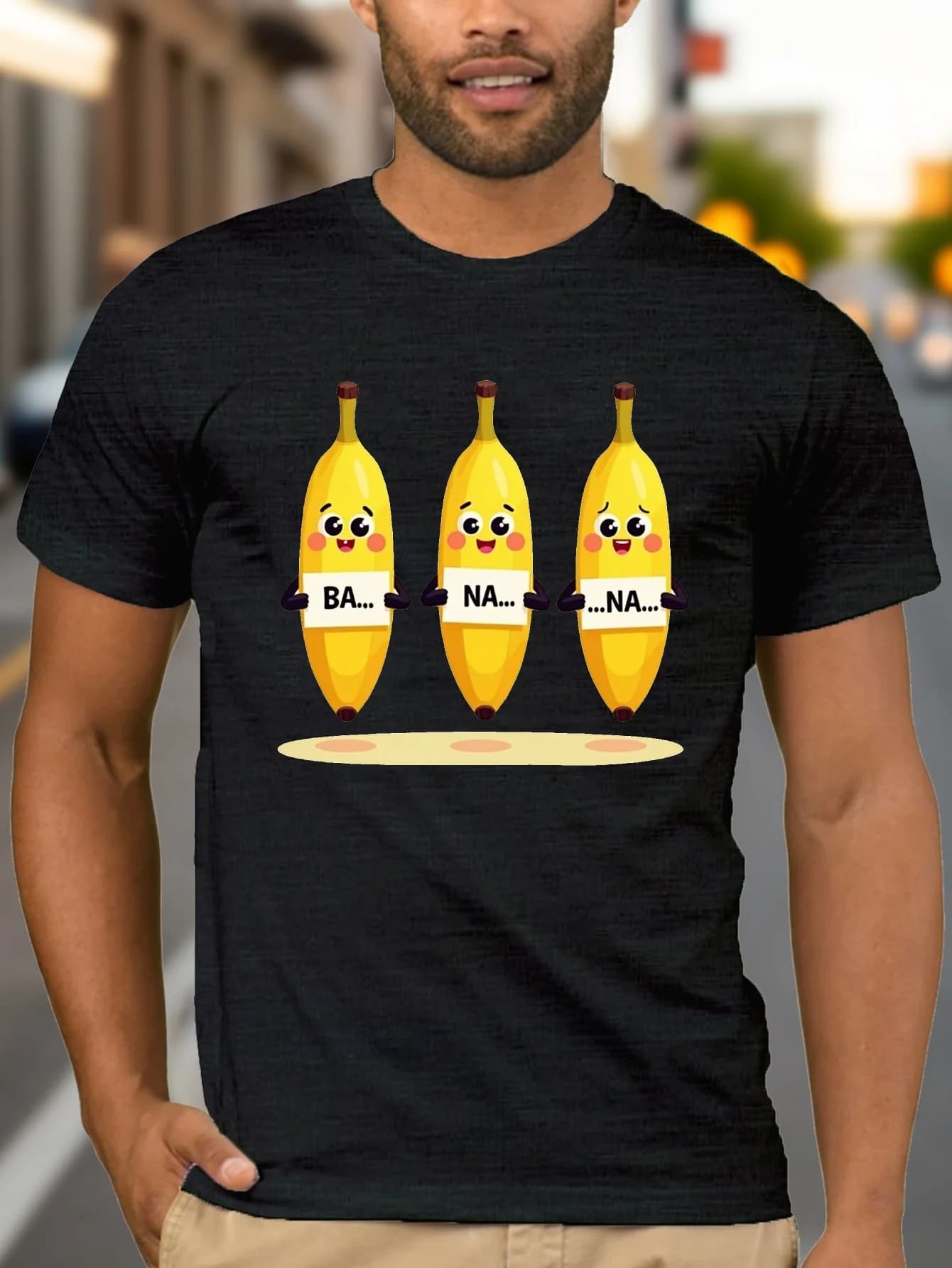 Funny banana-themed Halloween t-shirt - Unisex cotton t-shirt with cartoon print, casual crew neck, super soft, light