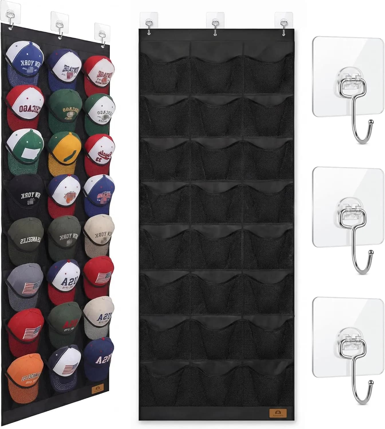 Organizzatore per Cappelli con 24 Tasche per Cappellini da Baseball, Rete Traspirante, da Appendere alla Porta