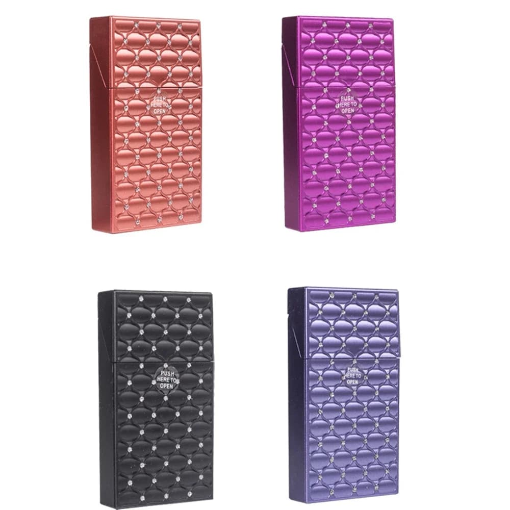 1 pcs portable glossy strass diamond cigarette holder for 20 cigarettes Bling slim smoking storage box accessories for smokers pink B