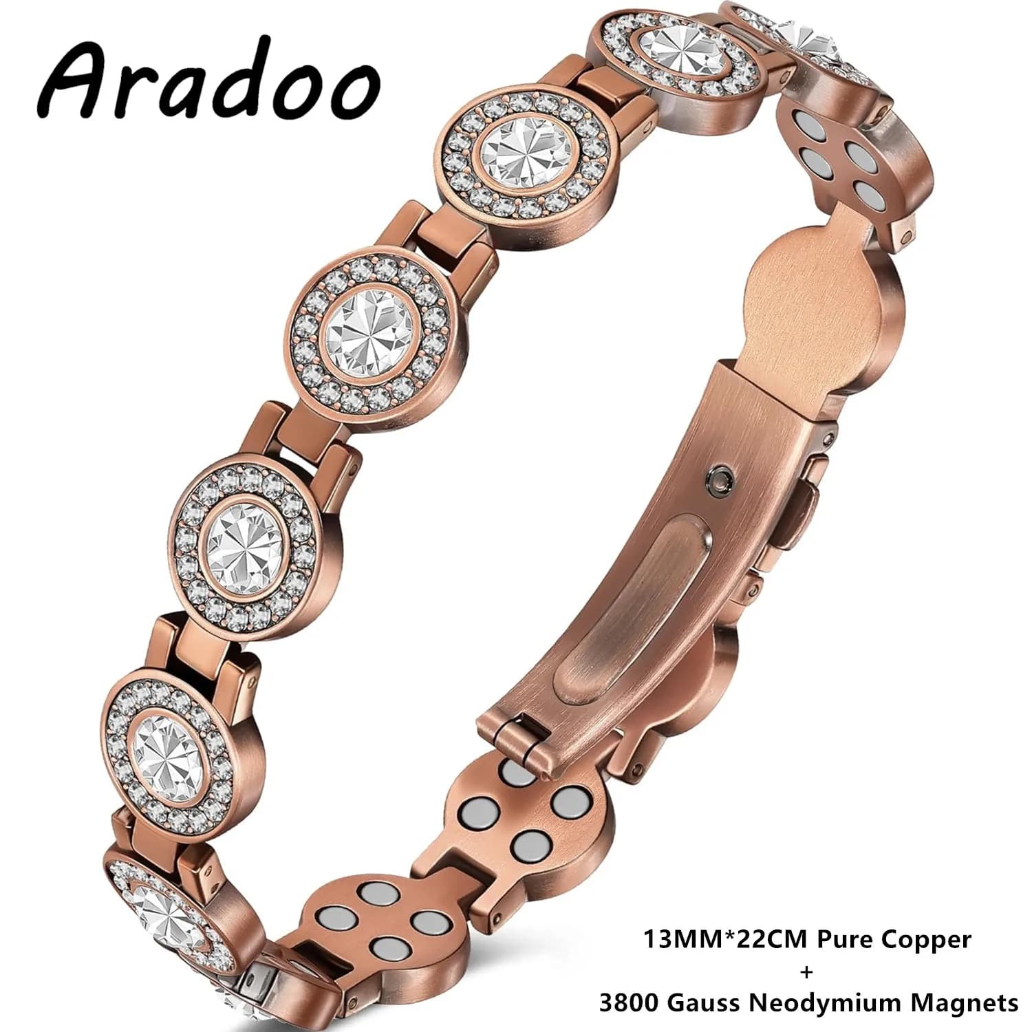 ARADOO Braccialetti in rame puro al 99% per donna con regali di gioielli in cristallo magnetico da 3800 Gauss