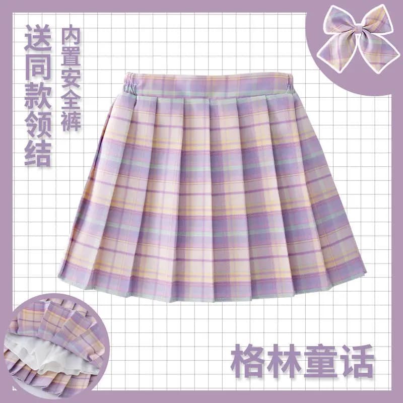 Gonna a quadretti per bambini Abbigliamento stile college per bambini Primavera Estate Ragazze adolescenti Moda JK Gonna a pieghe a righe + Papillon 2-14 anni