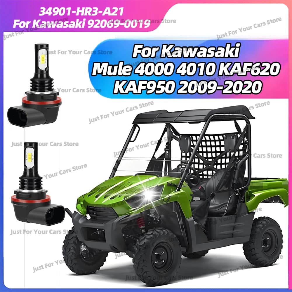 2Pcs LED Headlight Bulbs 92069-0019 34901-HR3-A21 For Kawasaki Mule 4000 4010 KAF620 KAF950 KAF 620 950 2009 2010 2011 2012-2020