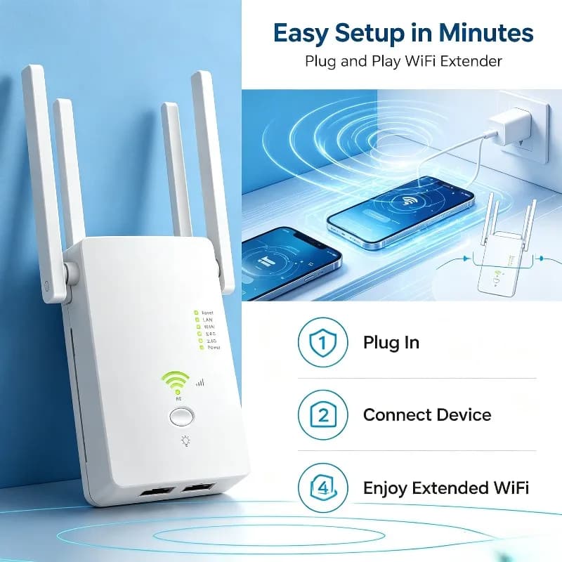 AC1200 Dual Band 5G WiFi Repeater Booster 1200Mbps Extender/Router/AP 802.11AC Long‑Range Wi‑Fi Wireless Access Point