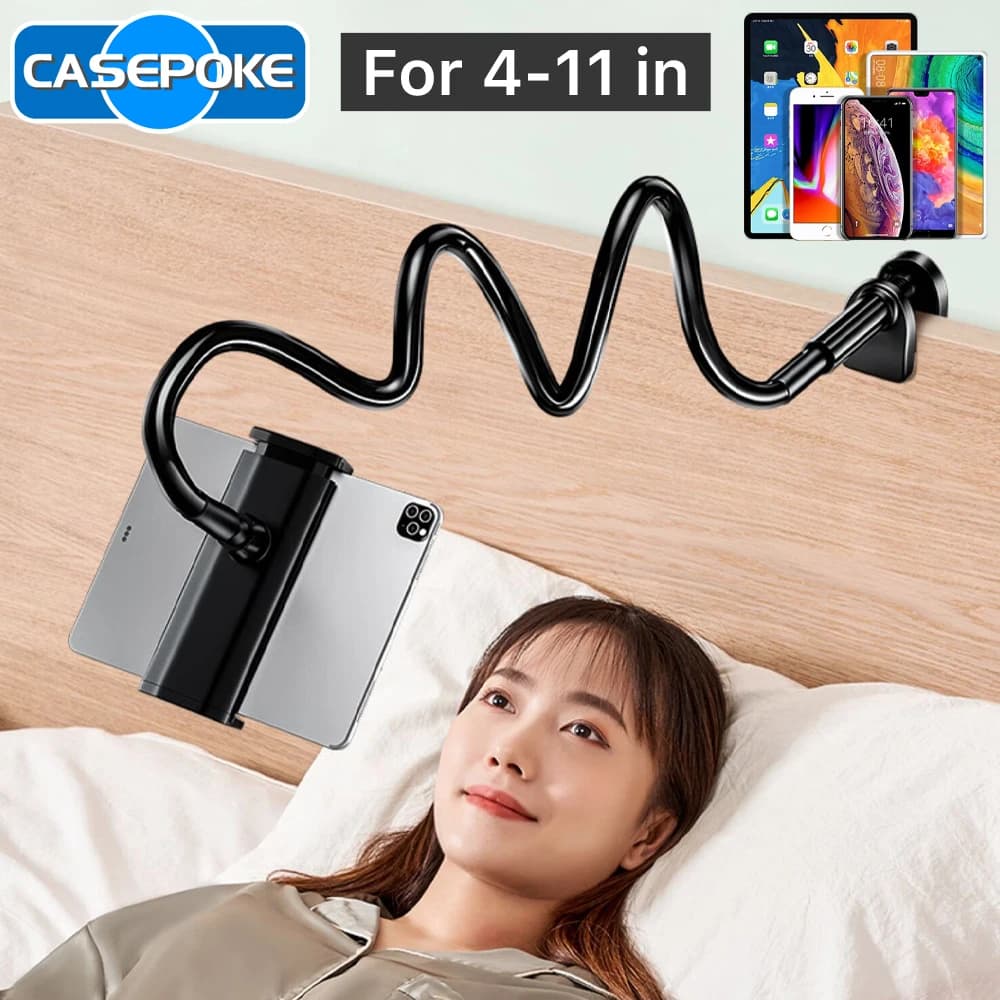 CASEPOKE comodino Tablet Stand regolabile braccio lungo morsetto Tablet supporto pigro adatto per iPad Samsung Xiaomi 4-11 pollici