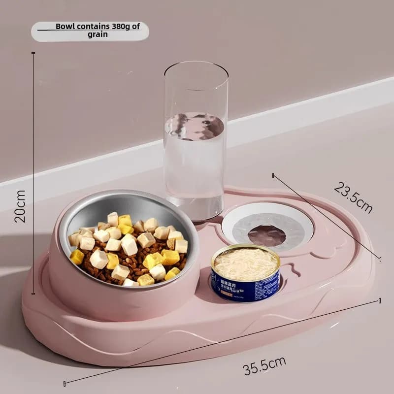 Ciotola per animali elevata Combinazione di cibo e acqua 3 in 1 con supporto per il collo per cani e gatti Conserva cibo secco, cibo umido e acqua in uno spa