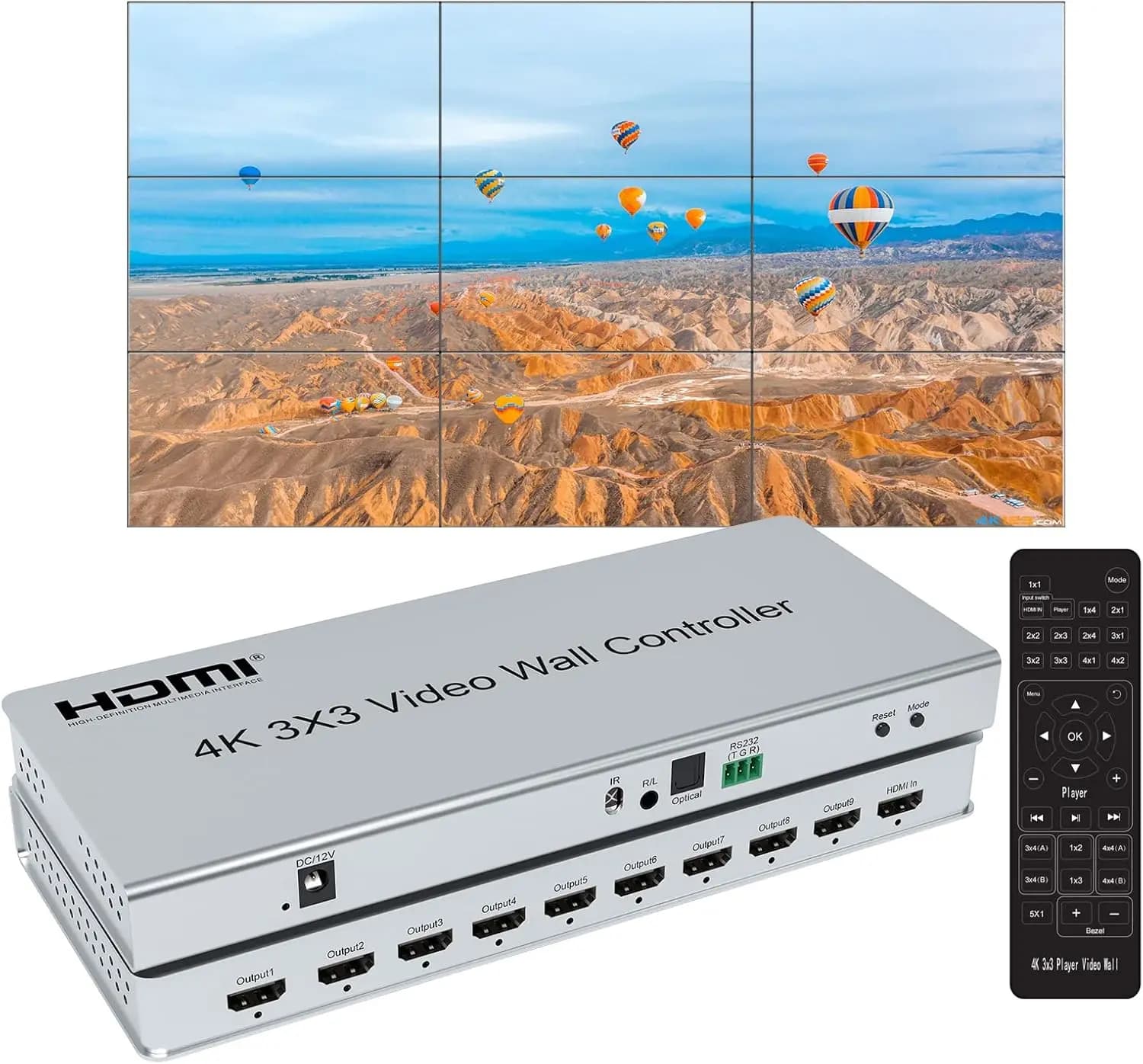 HDMI 4K 3x3 video wall controller HDMI 2x3 2x4 1x6 2x1 2x2 9 HDMI 2x3 2x1 2x2 9 Seam joint switch screen with audio output
