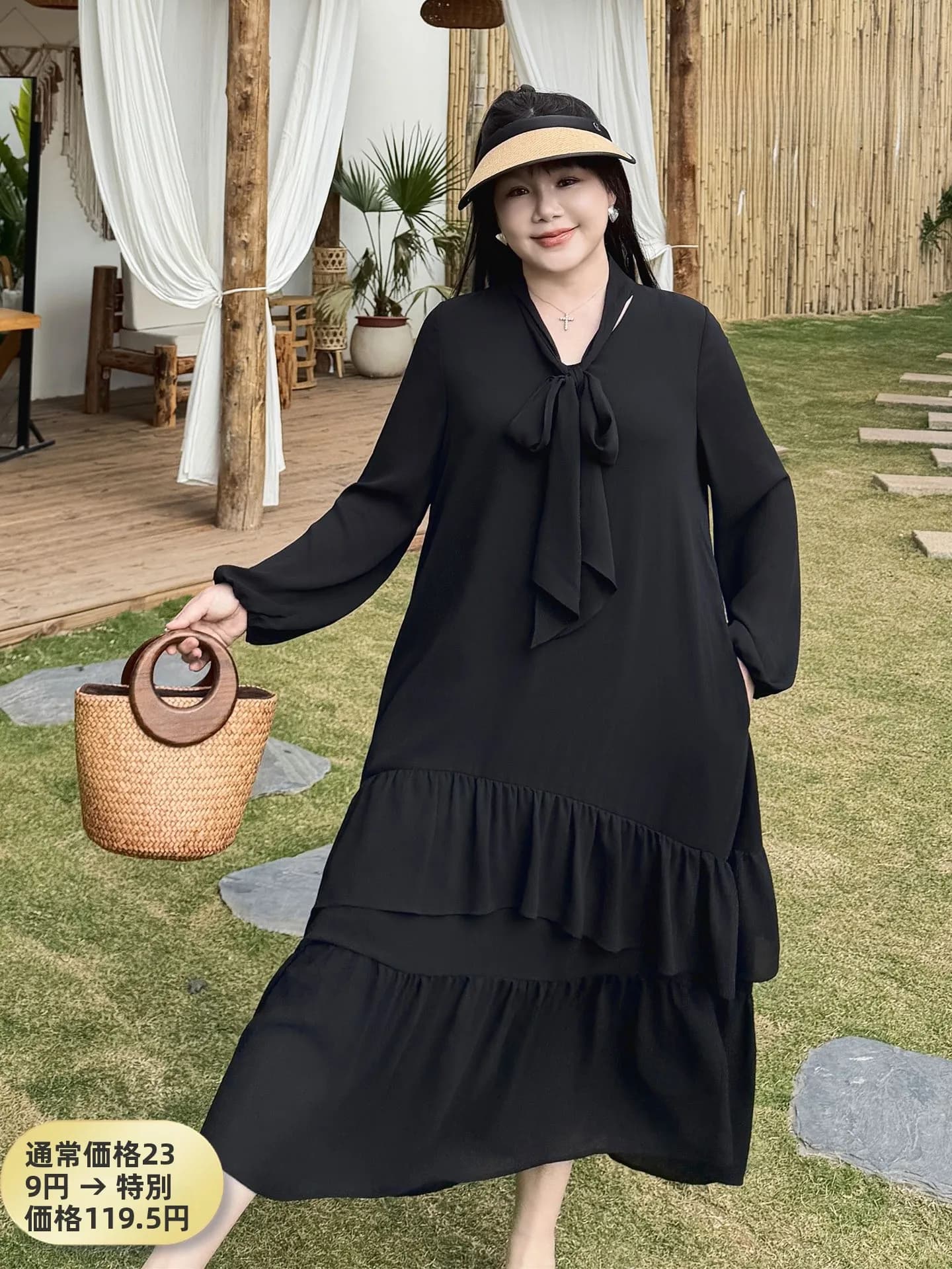 Abito in chiffon da donna taglie forti, nuovo modello primaverile alla moda, vestito lungo casual che copre la pancia, stile casual, con nodo