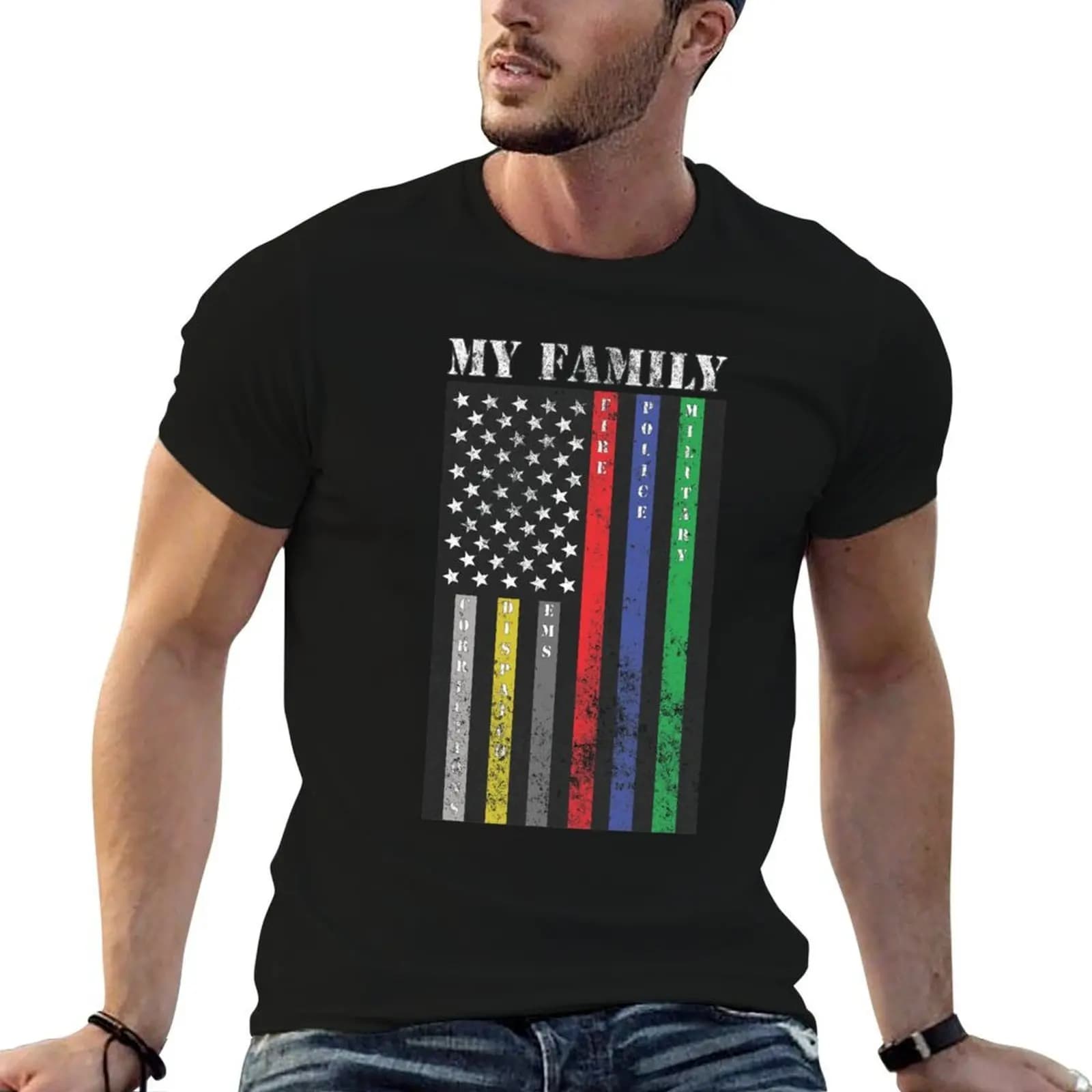 T-shirt My Family, Support Services Flag, t-shirt da uomo in cotone 100%, t-shirt da uomo casual