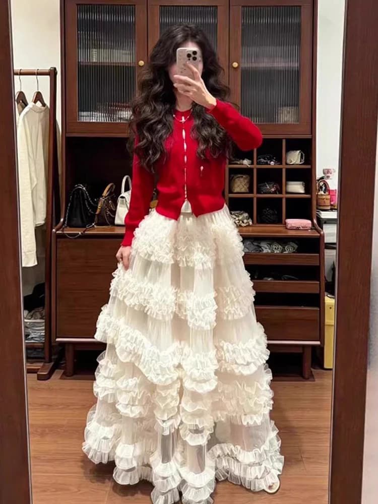 Ballet Style Layered Tulle Half Skirt Women's High Waist Puffy Skirt Slimming Long Skirt Sweet A-Line Skirt New 2026