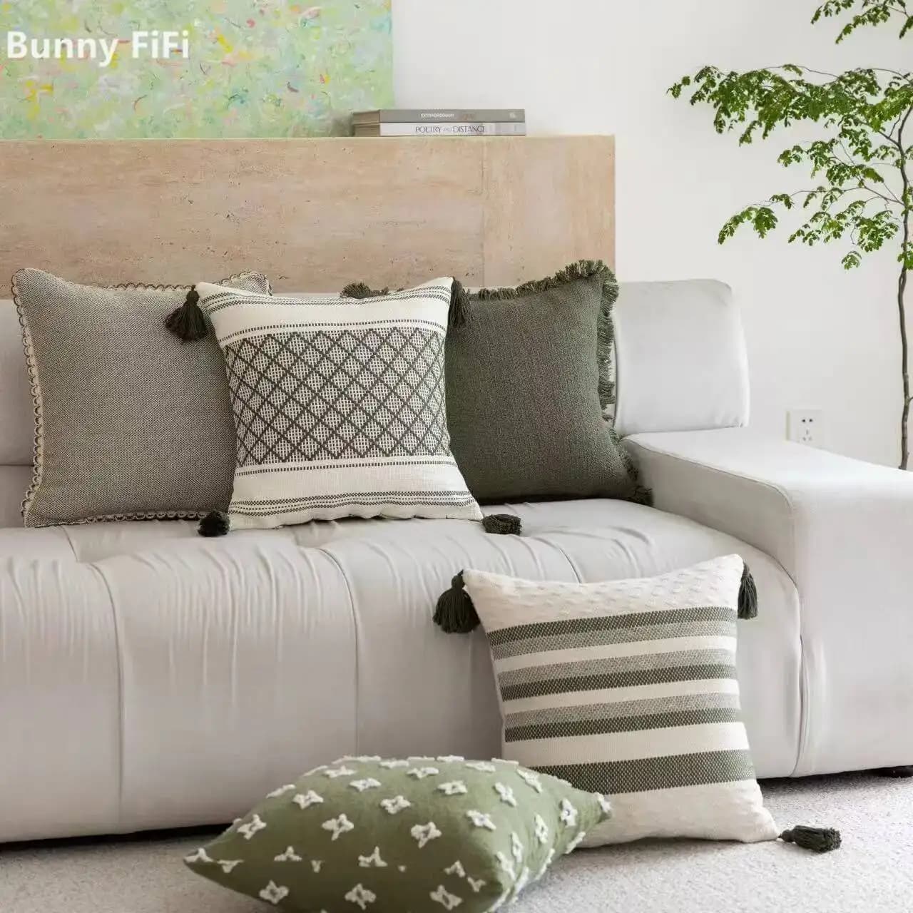 Boho Woven Tufted Cushion Covers With Tassels Textured Striped Plaid Neutral Decorative Throw Pillow Cases For Sofa Bed Decor