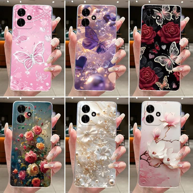 Per Honor Play 10 Case ELA-LX3 Cover in silicone TPU morbido trasparente di lusso con fiori di farfalla per Honor Play10 4G Phone Case