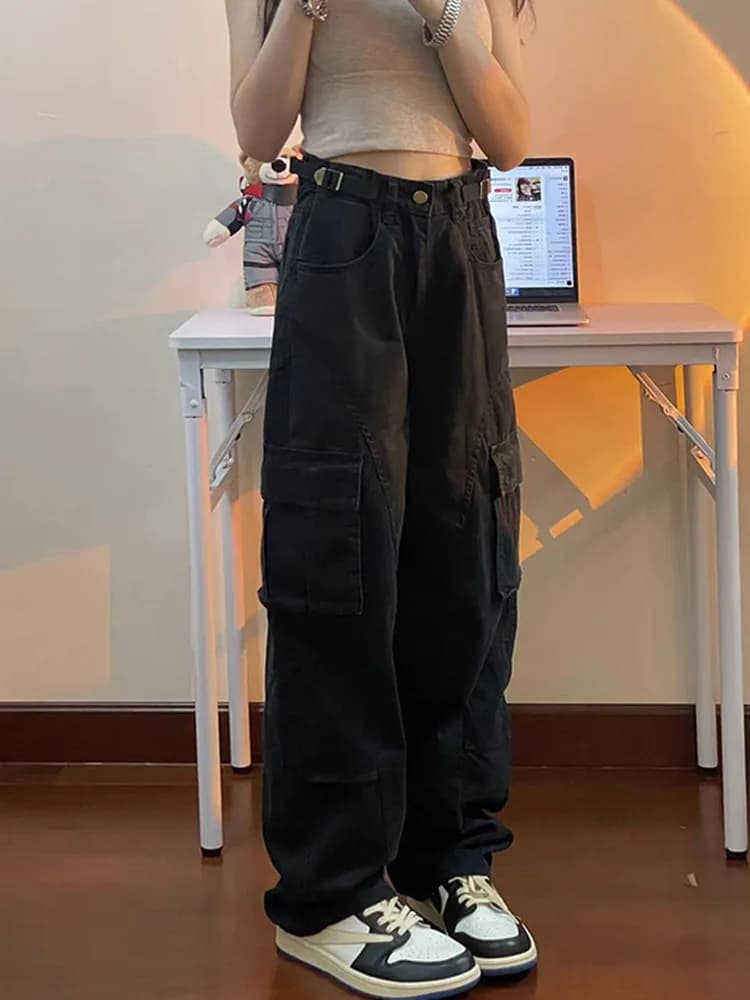 American High Street Black Workwear Pants Loose Long Straight Leg Jeans Slimming Trendy Men Women Hip Hop Casual Autumn Jeans
