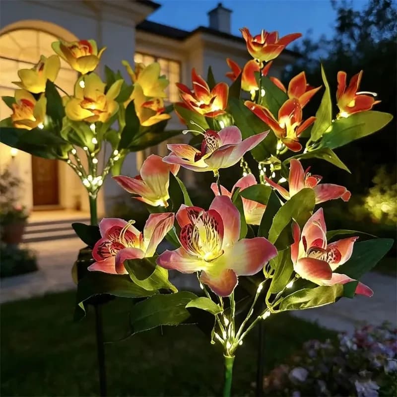 Orchid Ground LED Light Artificial Flower Lamp Holiday Garden Summer Wedding Party Outdoor Yard Patio Decoration Solar Lawn Lamp