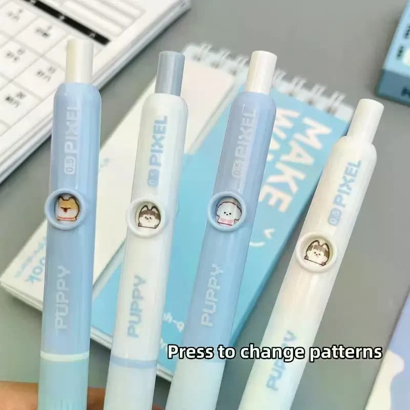 Set di 4 Penne Gel con Motivo Cane Kawaii, Inchiostro Nero a Rapida Asciugatura 0.5mm, Scrittura Fluida, Penne Retrattili, Regalo di Cancelleria per Studenti