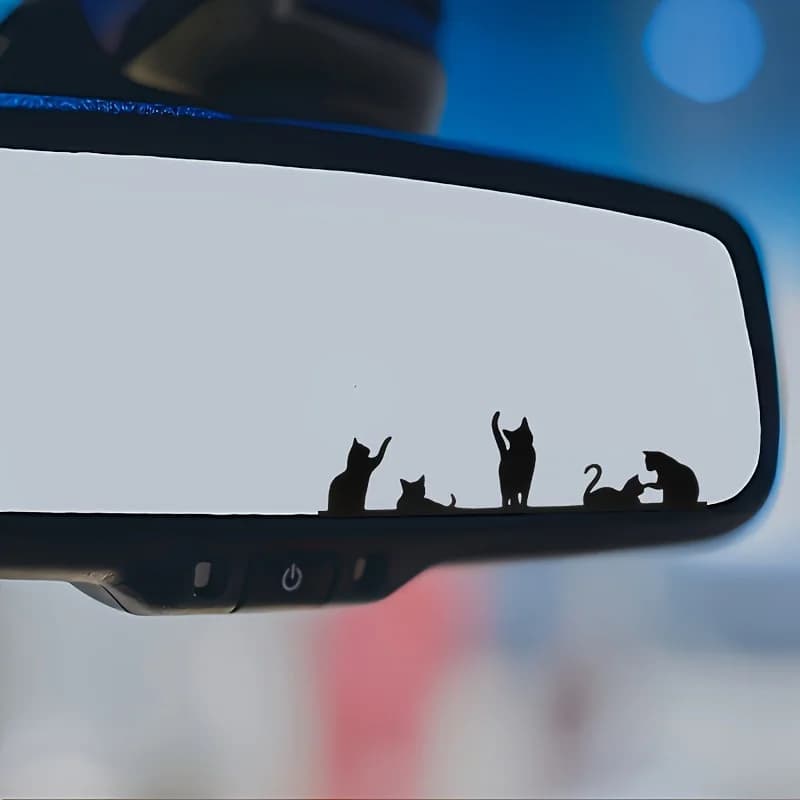 1PC Cute Playful Kitten Rearview Mirror Vinyl Sticker Multi-purpose Cartoon Decal Auto Decor Gift Accessory