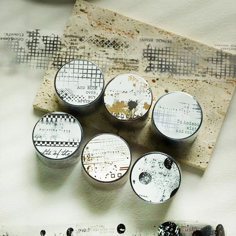 6-Roll Set 3.5Cm×200Cm Mottled Collage Theme Pet Tape Combination Set Sketch Series - Waterproof, Adhesive - Suitable for DIY Scrapbooking and Phone Cases, Photo Frames, Diaries, Aesthetic Office Supplies, Masking Tape, Journaling Masking Tape, Manuals, Scrapbooks, Photo Frames, Mugs, Diary Journal Supplies Paper.