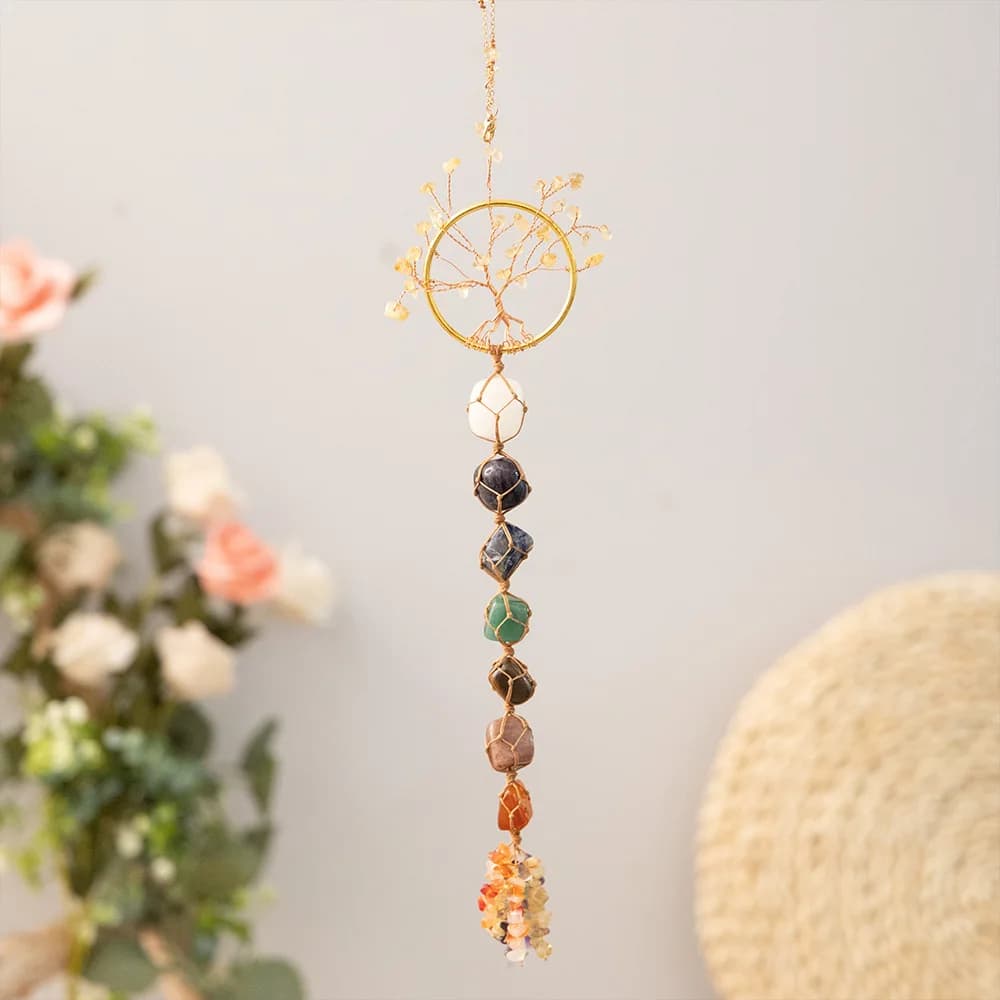 Crystal Raw Stone Wind Chime Pendant Crystal Gemstone Wall Decoration Dream Catchers Modern Crystal Home Room weddings Deco