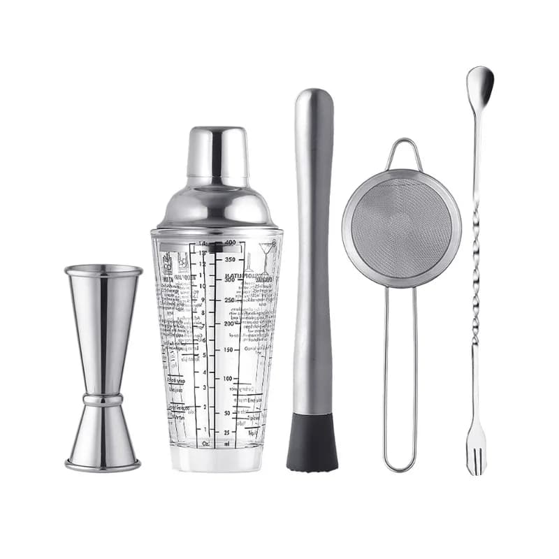 Set completo di shaker per cocktail in acciaio inossidabile da bar Set di shaker in vetro da 400 ml Set da 5 pezzi