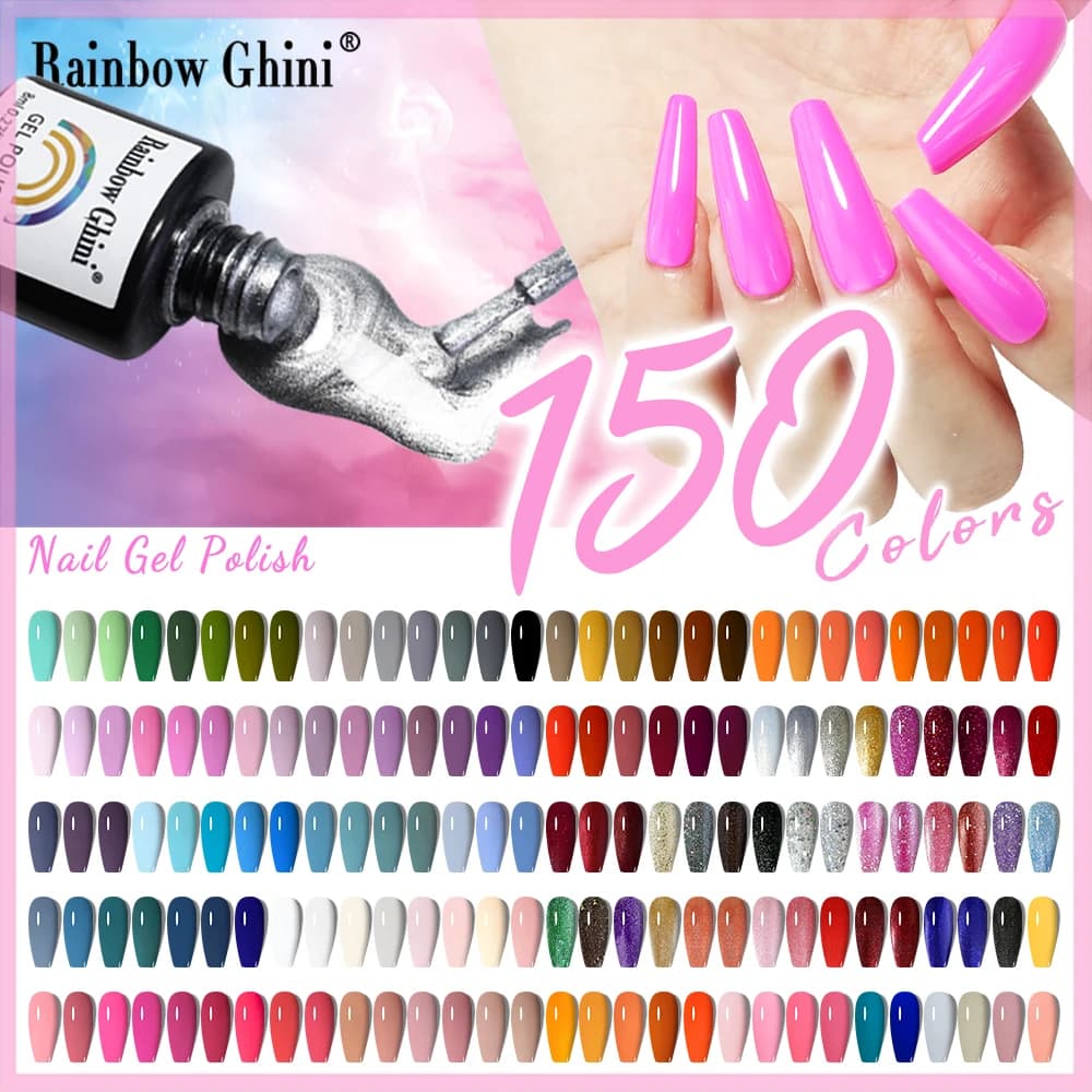 Rainbow Ghini 150 colori 8ml Viola Smalto Gel UV Professionale Soak Off Colorato Glitterato Lunga Durata per Manicure
