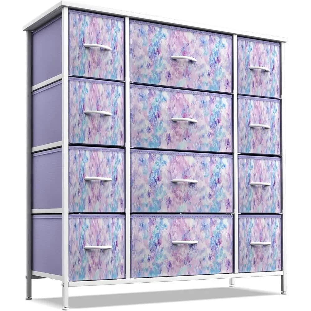 Kids Dresser with 12 Drawers - Chest Organizer Unit with Steel Frame Wood Top & Handle, Fabric Bins for Clothes - Large Furnitur