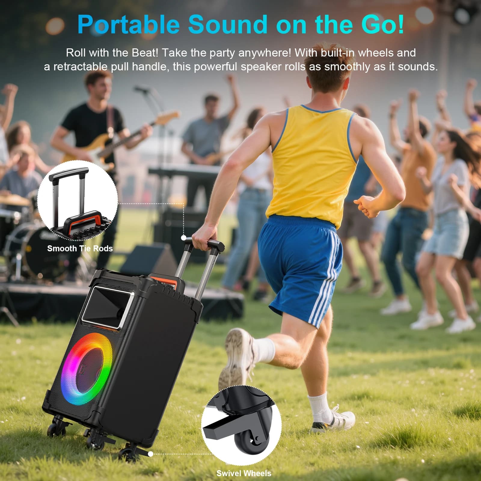 Macchina per karaoke An20, altoparlante per basso da 10 pollici (circa 25,4 cm) Altoparlante per karaoke Bluetooth di grandi dimensioni, luci per feste, supporta il taglio vocale
