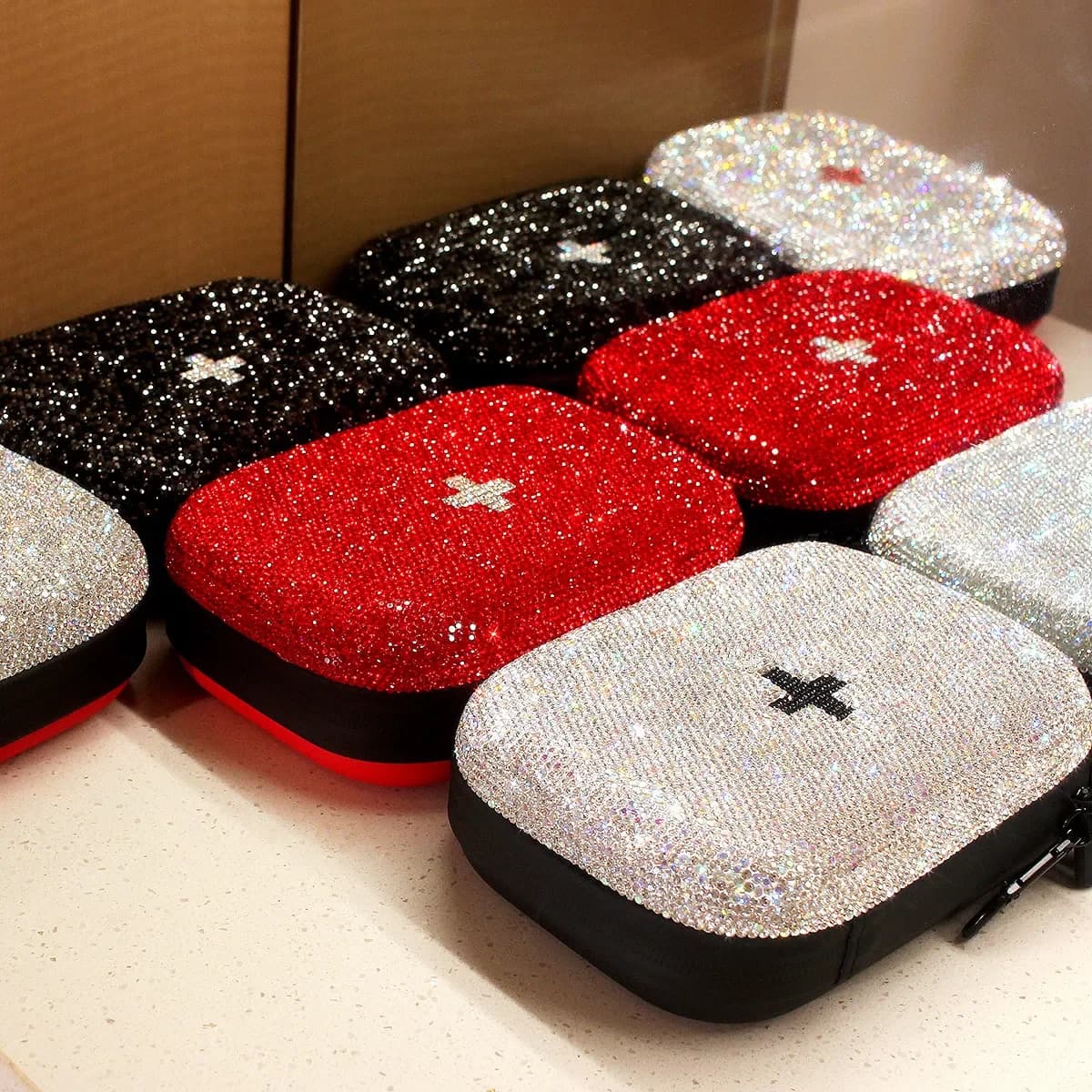 Creative Rhinestone Empty First Aid Kit Home Car Camping Hiking Emergency Bag Small Compact Medicine Bag Outdoor Storage Box