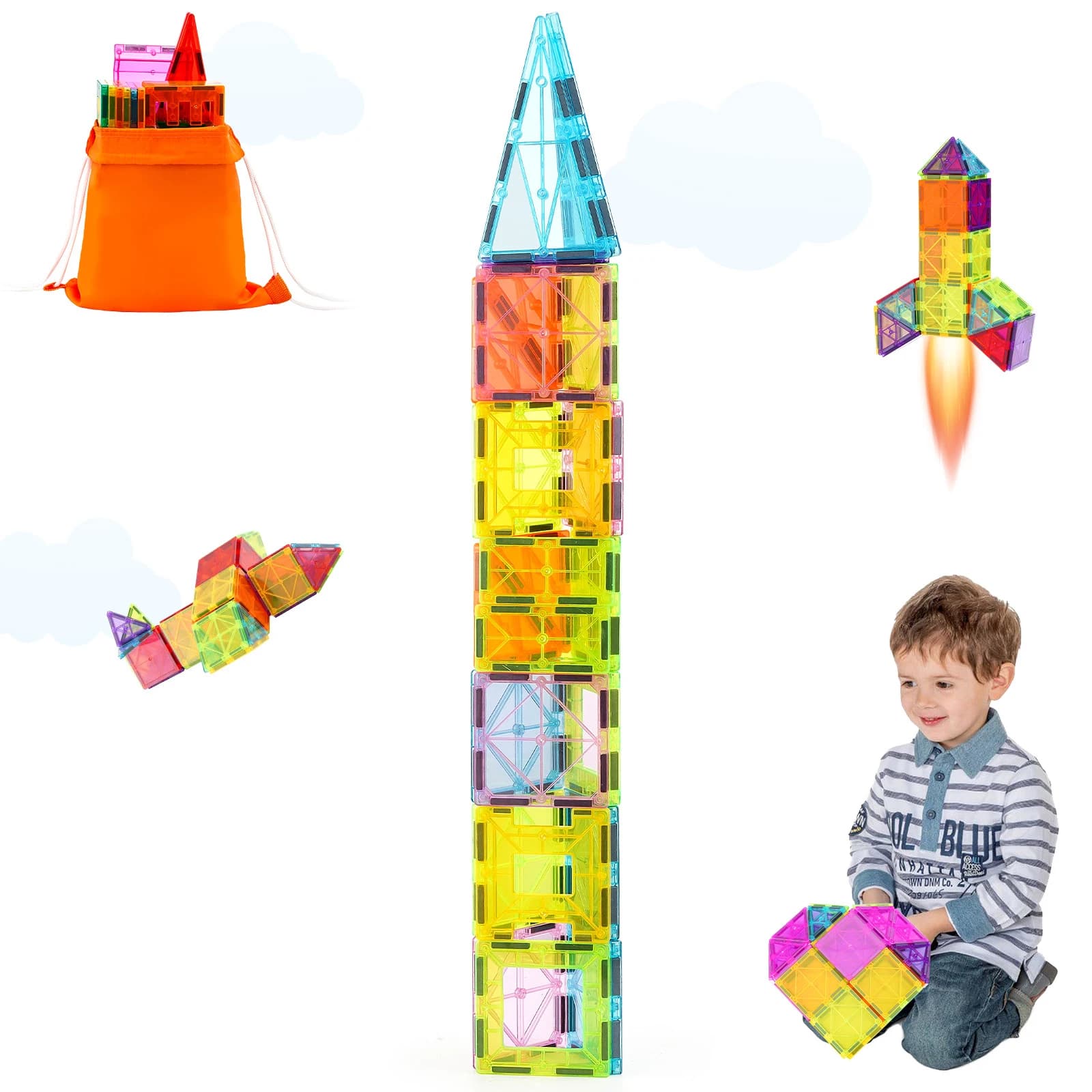 SucceBuy 32PCS Piastrelle magnetiche leggere Blocchi di costruzione Magnete educativo STEM Giocattoli impilabili sensoriali per i più piccoli Ragazzi Ragazze Regali