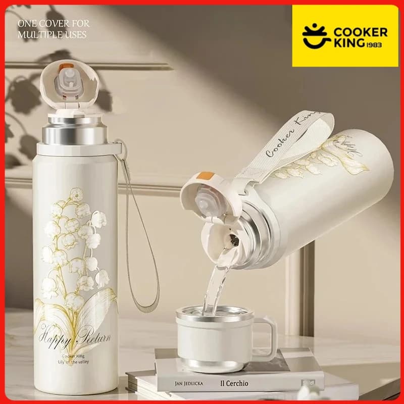 COOKER KING Thermos Acqua Bottiglia da 600 ml/800 ml Modello floreale Tazza da tè Tazza isolata in acciaio inossidabile con colino da tè Macchina da tè
