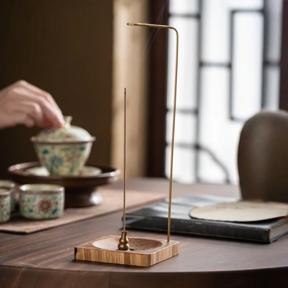 Portaincenso in Legno con Design Anti-Cenere, Bruciatore di Incenso Invertito, Decorazione da Tavolo per Interni