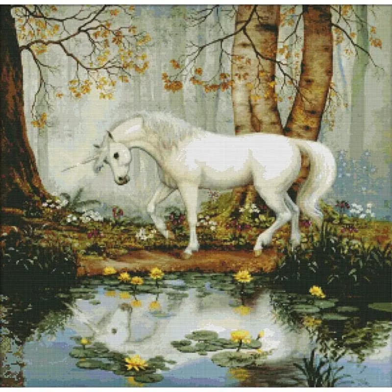 Ricamo a punto croce con motivo animale unicorno bianco 14ct panno bianco 16ct 11ct tessuto di tela stampato Set da cucito con filo ad ago