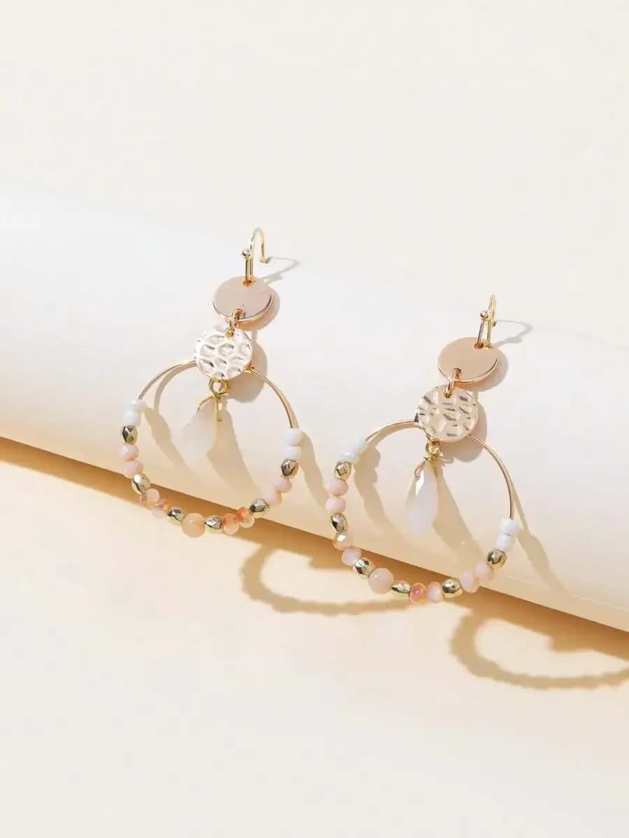 Fashion Round Hoop Earrings With Beaded Gradient Crystal And Shell Accents